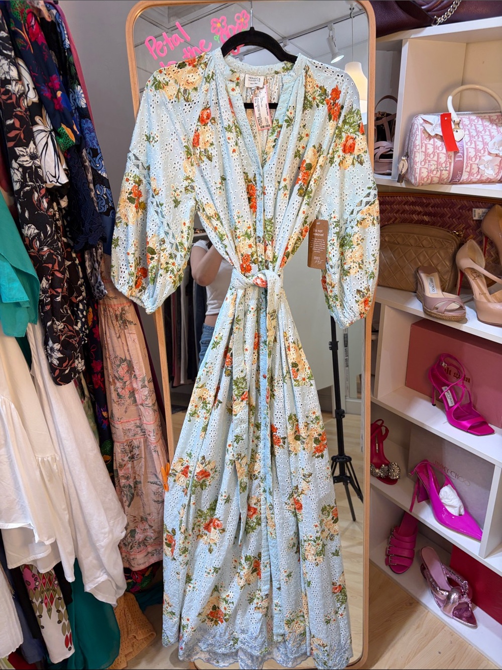 HEMANT & NANDITA Pale Blue Floral Eyelet Maxi Dress